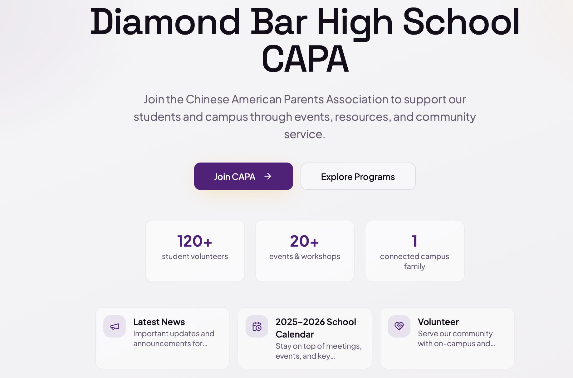 Diamond Bar Chinese American Parents Association (CAPA) — Public Website for Diamond Bar CAPA